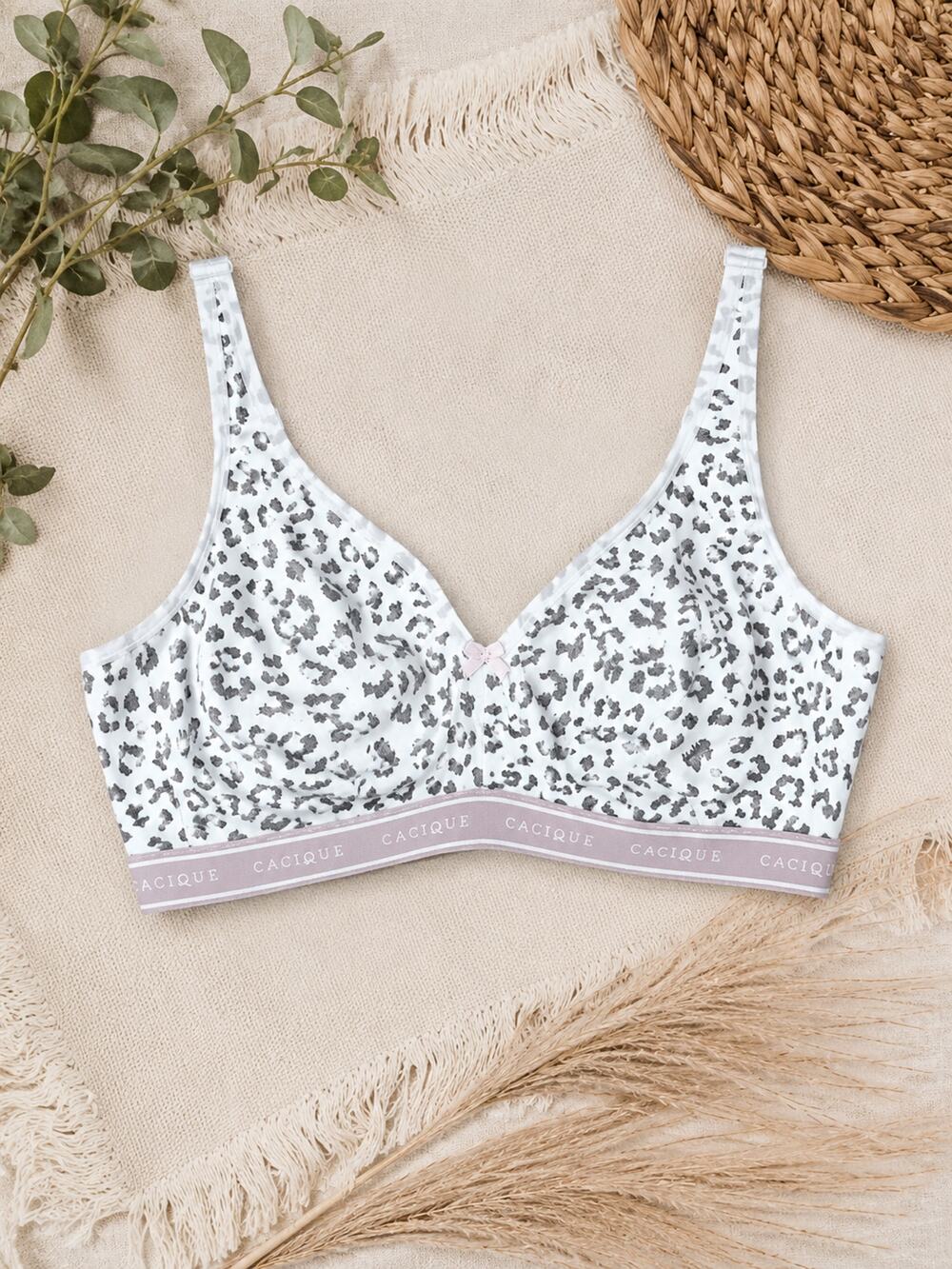 CACIQUE White Gray Pink Leopard Print Wireless Bralette 42C